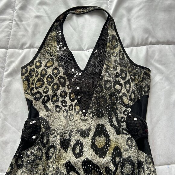 Vintage 90s Y2K Cheetah Sequins Maxi Dress Womens 36 Fairy Whimsical Coquette - Picture 5 of 9